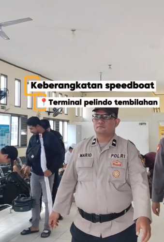 Polsek KSKP Polres Inhil Jaga Kamtibmas di Terminal Penumpang Pelindo Tembilahan Saat Keberangkatan Speedboat