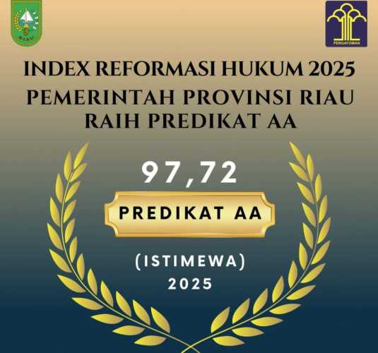 Pemprov Riau Raih Predikat Istimewa Indeks Reformasi Hukum dalam Pembentukan Produk Hukum 2025