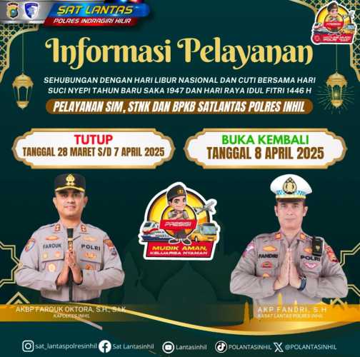 Pelayanan SIM, STNK, dan BPKB Polres Inhil Libur, Pastikan Anda Tahu Jadwalnya
