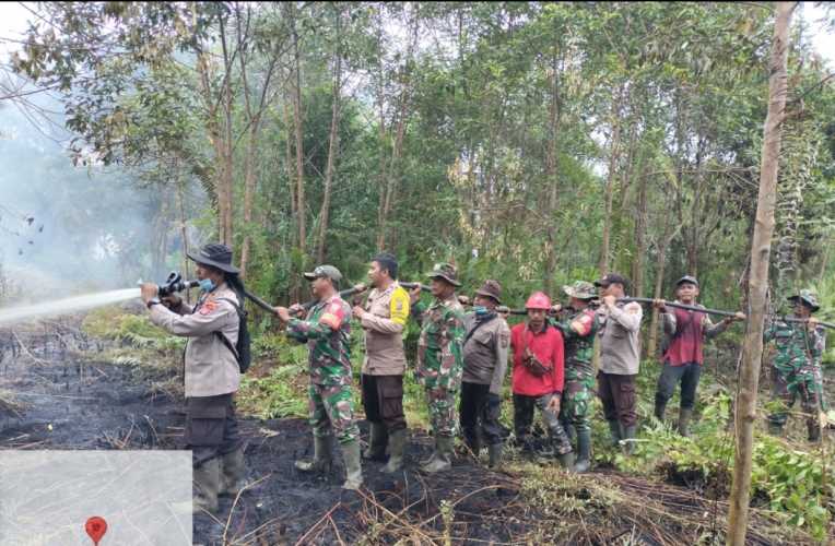 Polres Inhil dan Instansi Terkait Berjibaku Padamkan Api di Gaung