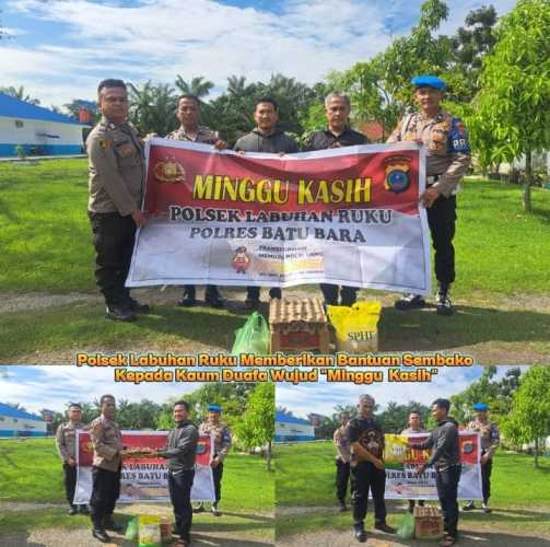 Kapolsek Labuhan Ruku Kompol Cecep Suhendra Sambangi Kaum Dhuafa di Desa Sei Muka, Serahkan Bansos Minggu Kasih