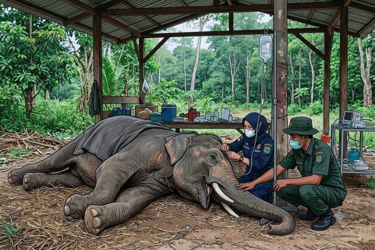 Berjuang 34 Hari Lawan Sakit, Gajah Binaan BBKSDA Riau Jovi Meninggal Dunia