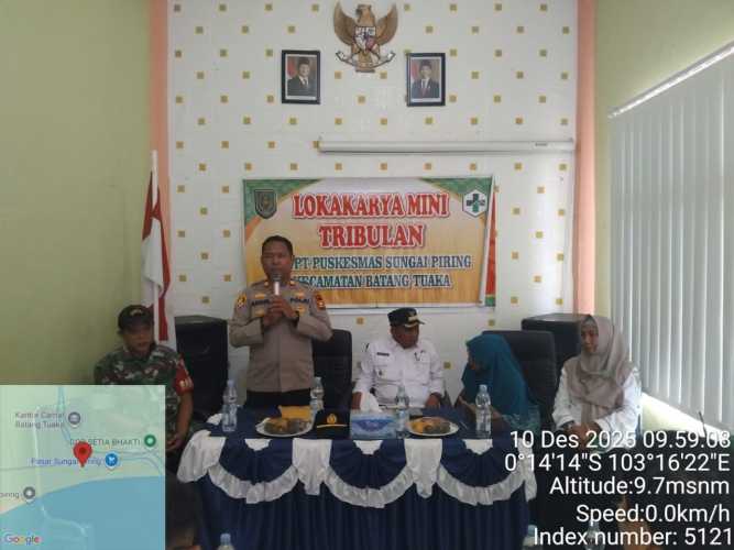 Hadiri Rapat Minlok, Danramil 12/Batang Tuaka yang diwakili Sertu Januar Effendi Dukung upaya peningkatan pelayanan kesehatan masyarakat.