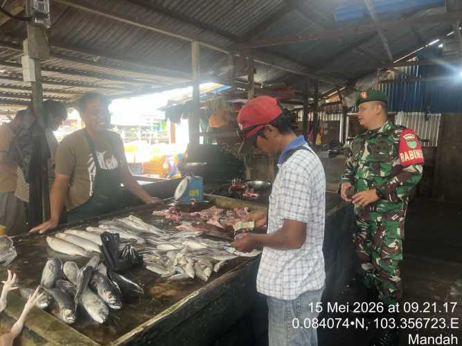 Jaga Stabilitas Harga dan Ketersediaan Pangan, Babinsa Mandah Gelar Komunikasi Sosial dengan Pedagang Ikan