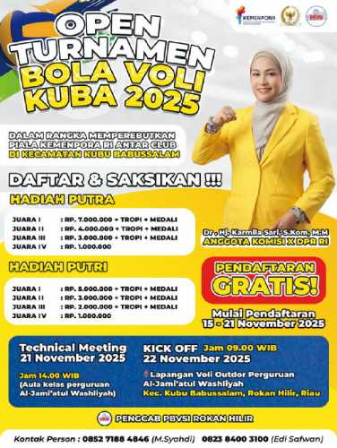 Anggota DPR RI Karmila Sari akan Hadiri Kick Off Open Turnamen Bola Voli di Kuba 2025, Rohil