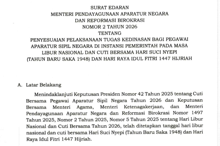 Menpanrb Terbitkan Aturan WFA bagi ASN pada Libur Nyepi dan Idulfitri