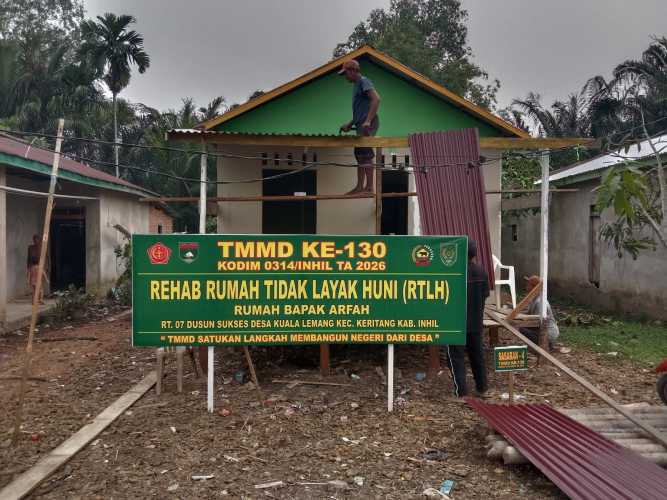 Kebut RTLH TMMD ke-130, Kodim 0314/Inhil All Out Wujudkan Rumah Layak Huni di Kuala Lemang