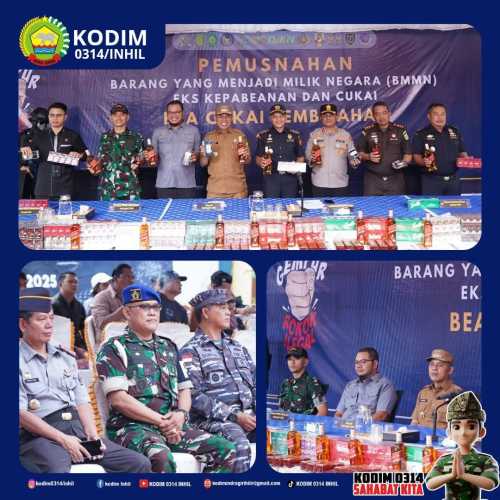 Dandim 0314/Inhil Hadiri Pemusnahan BMMN Eks Kepabeanan dan Cukai di Tembilahan