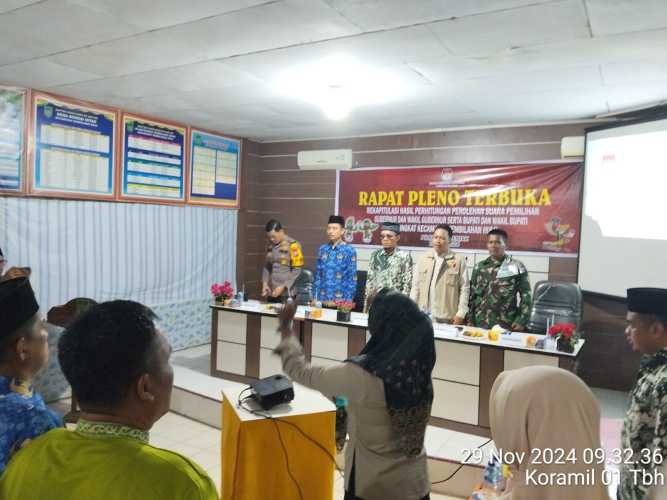 Danpos Koramil 01/Tembilahan Hadiri Rapat Rekapitulasi Hasil Perhitungan Perolehan Suara Tingkat Kecamatan Tembilahan Hulu