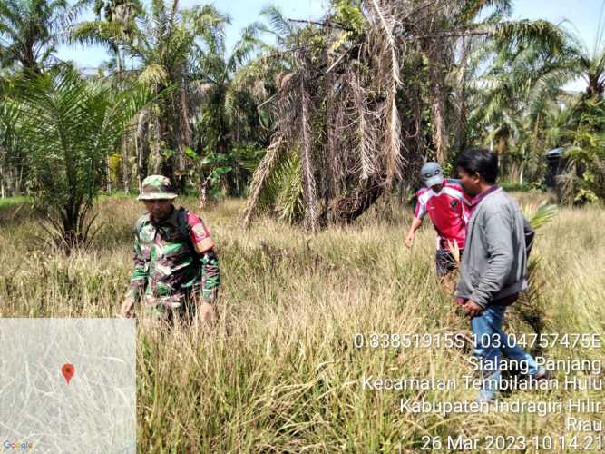 Babinsa Bersama Warga identifikasi Titik Api dalam  Patroli Karhutlah