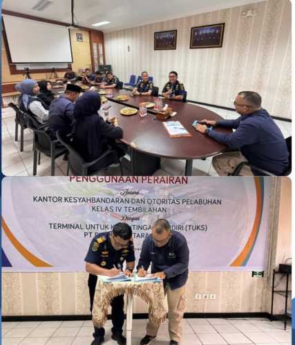 Kepala KSOP Kelas IV Tembilahan dan PT PLN Nusantara Power Tandatangani Kerja Sama Penggunaan Perairan untuk TUKS PLTU Tembilahan